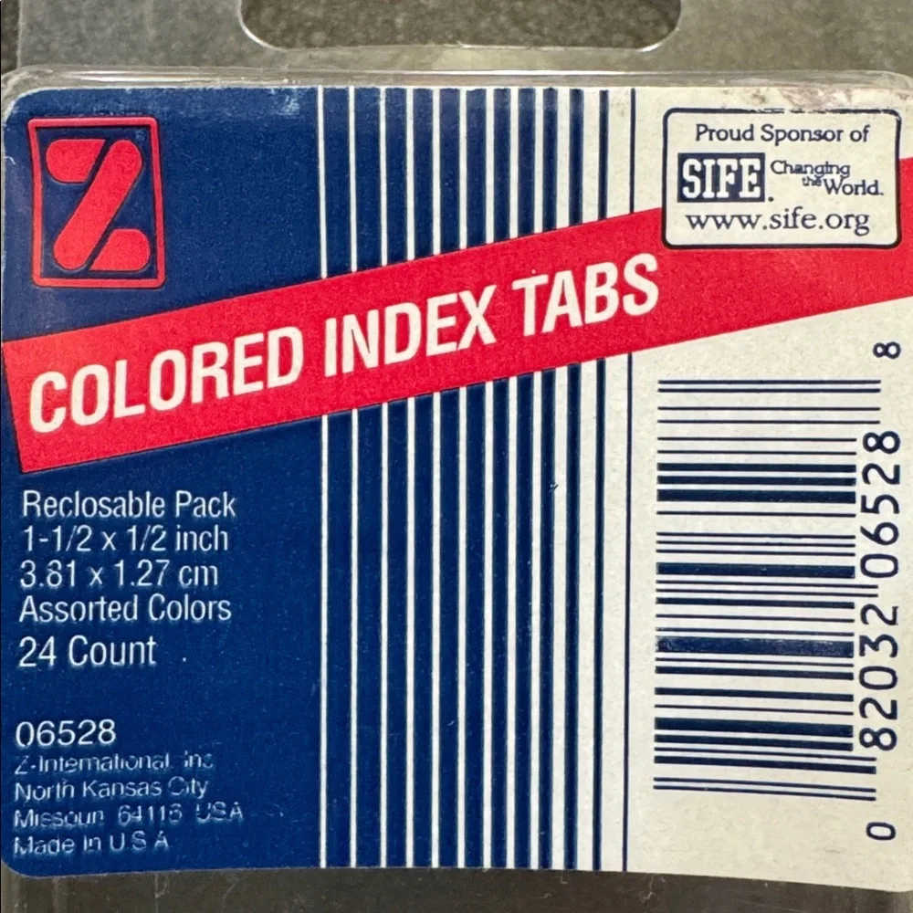 Z International Inc COLORED INDEX TABS ASSORTED COLORS SET 20 MADE IN USA 06528